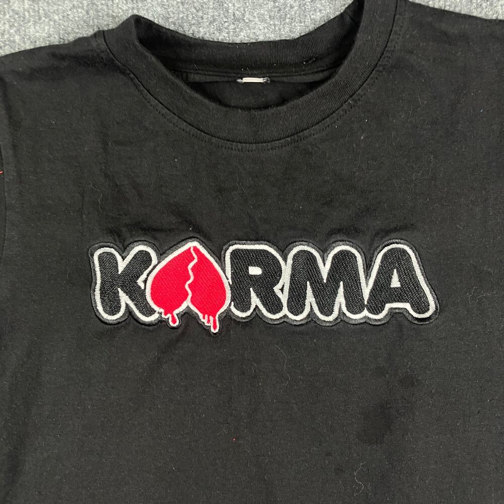 Karma T-Shirt Mens‎ XS Black Graphic Streetwear Tee Red Leaf Drip Logo Casual